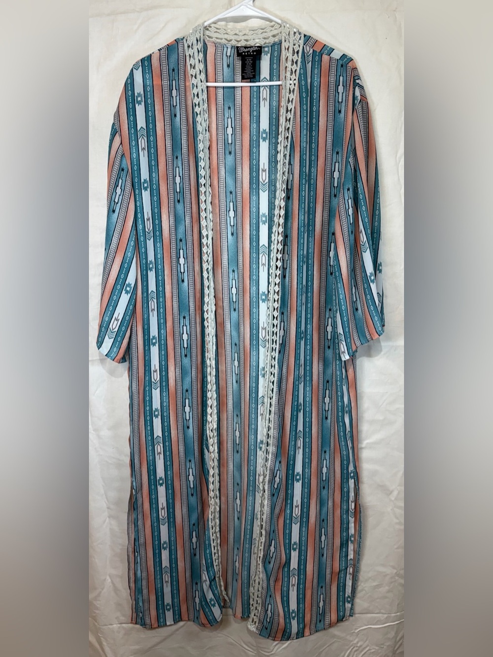 Wrangler Retro Striped Aztec-Style Kimono with laced trim